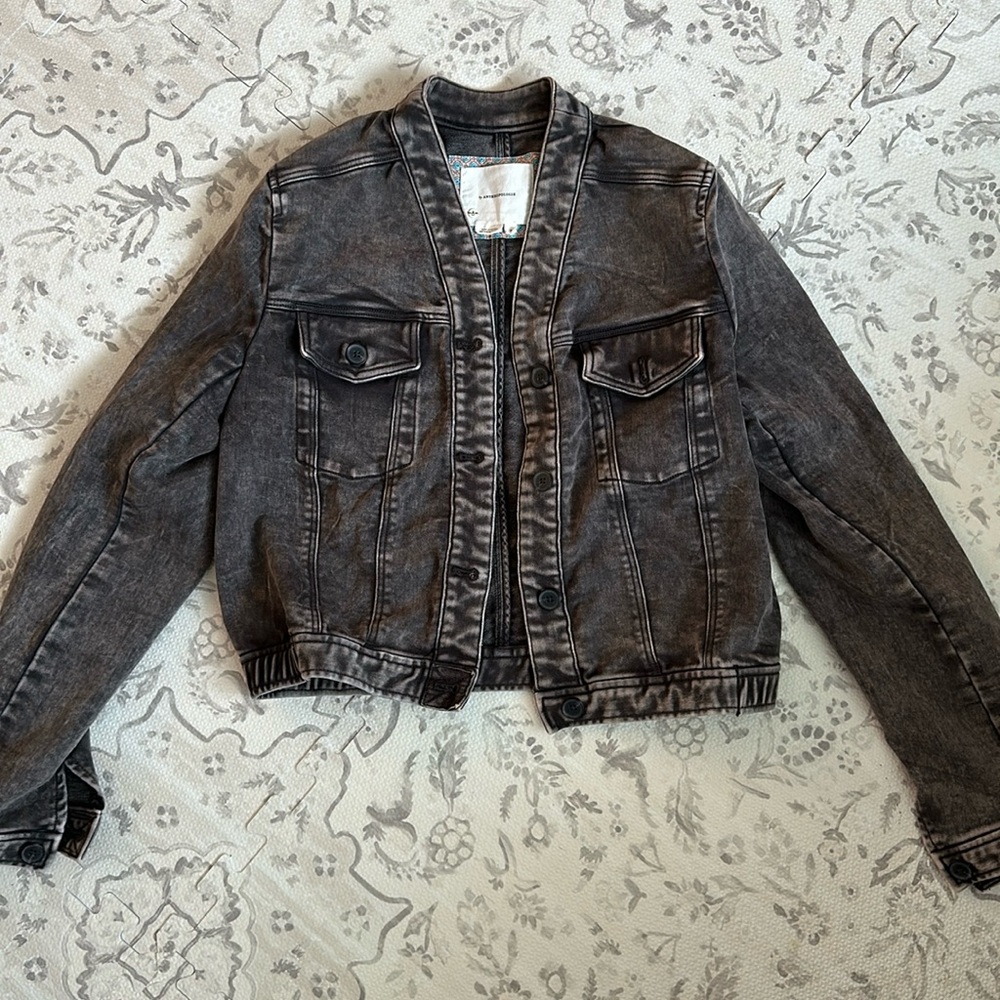 Anthropologie Distressed Black Denim Jacket